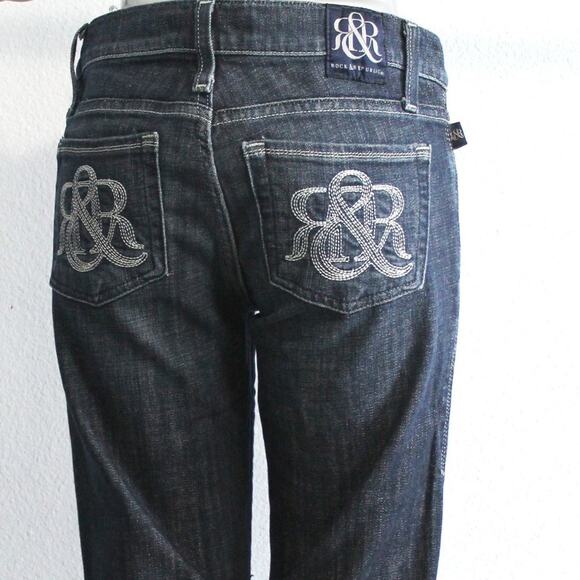 ROCK & REPUBLIC Denim Dark Wash Jeans Size 26 Embroidered Pocket "Kasandra" - Picture 3 of 10